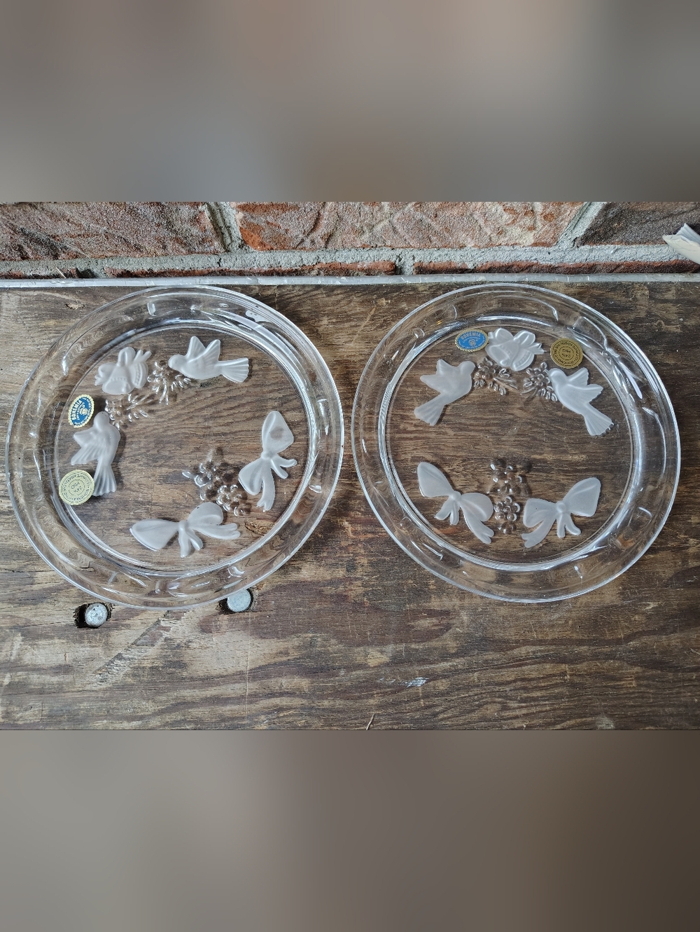 Vintage Clear Glass Bow & Bird Dessert Plates - Set of 2